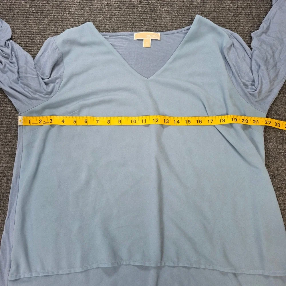 Michael Kors‎ Mixed Media Layered Tunic Top Women's Size Light Blue V-Neck